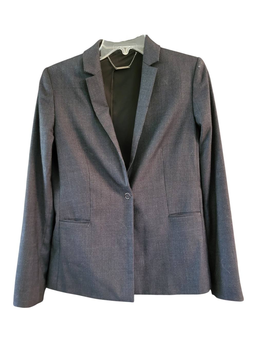 Elie Tahari Blue Houndstooth Single-Button Notch Lapel Wool Blend Blazer - Sz 6